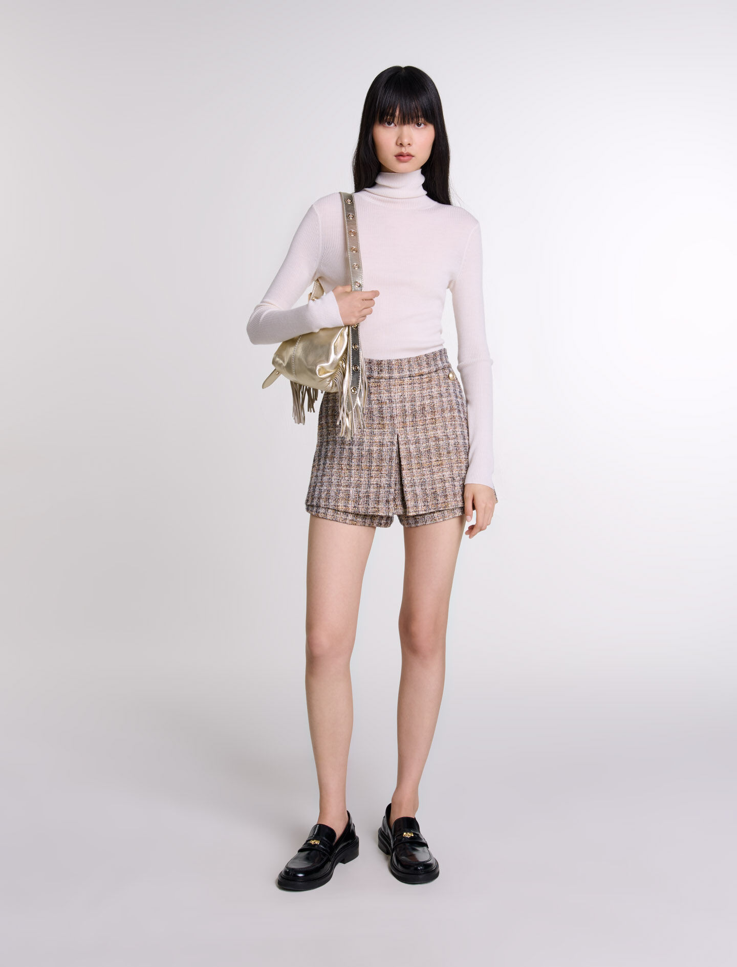 Short trompe l il en tweed marron pour femme Maje
