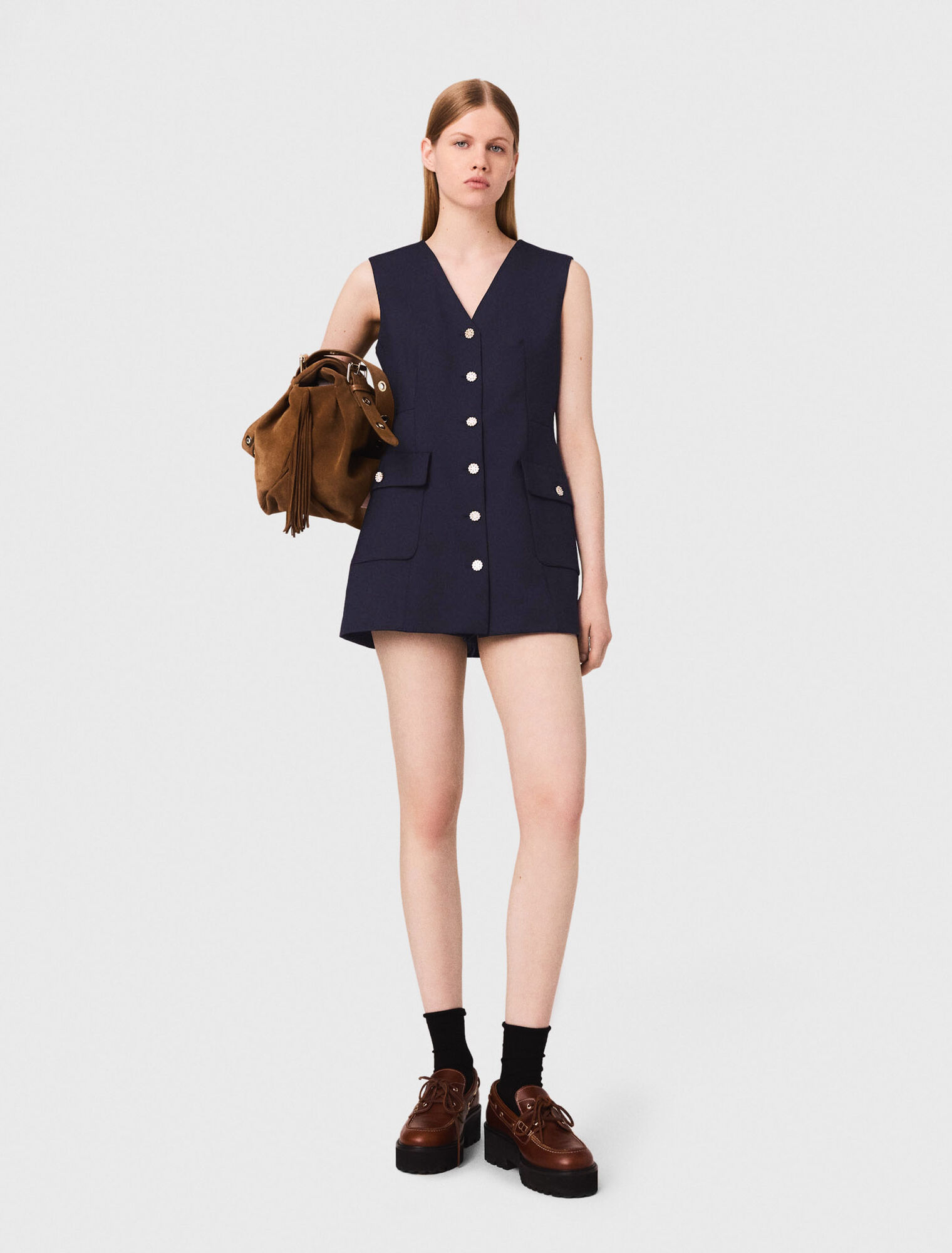 Layered-effect wool-blend jumpsuit