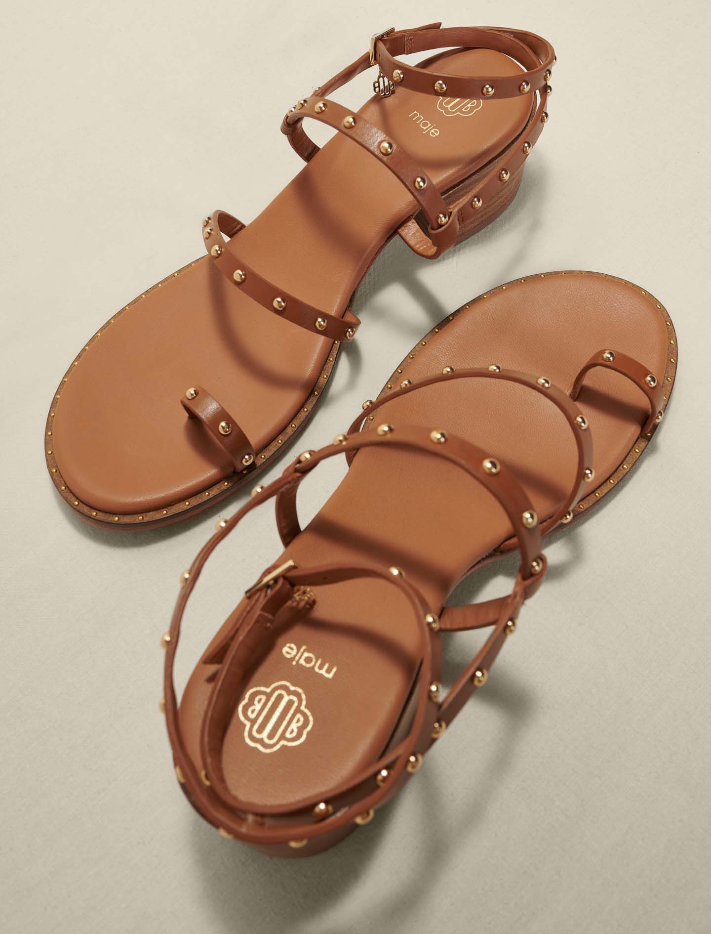 Studded strappy leather sandals Brown For Women Maje