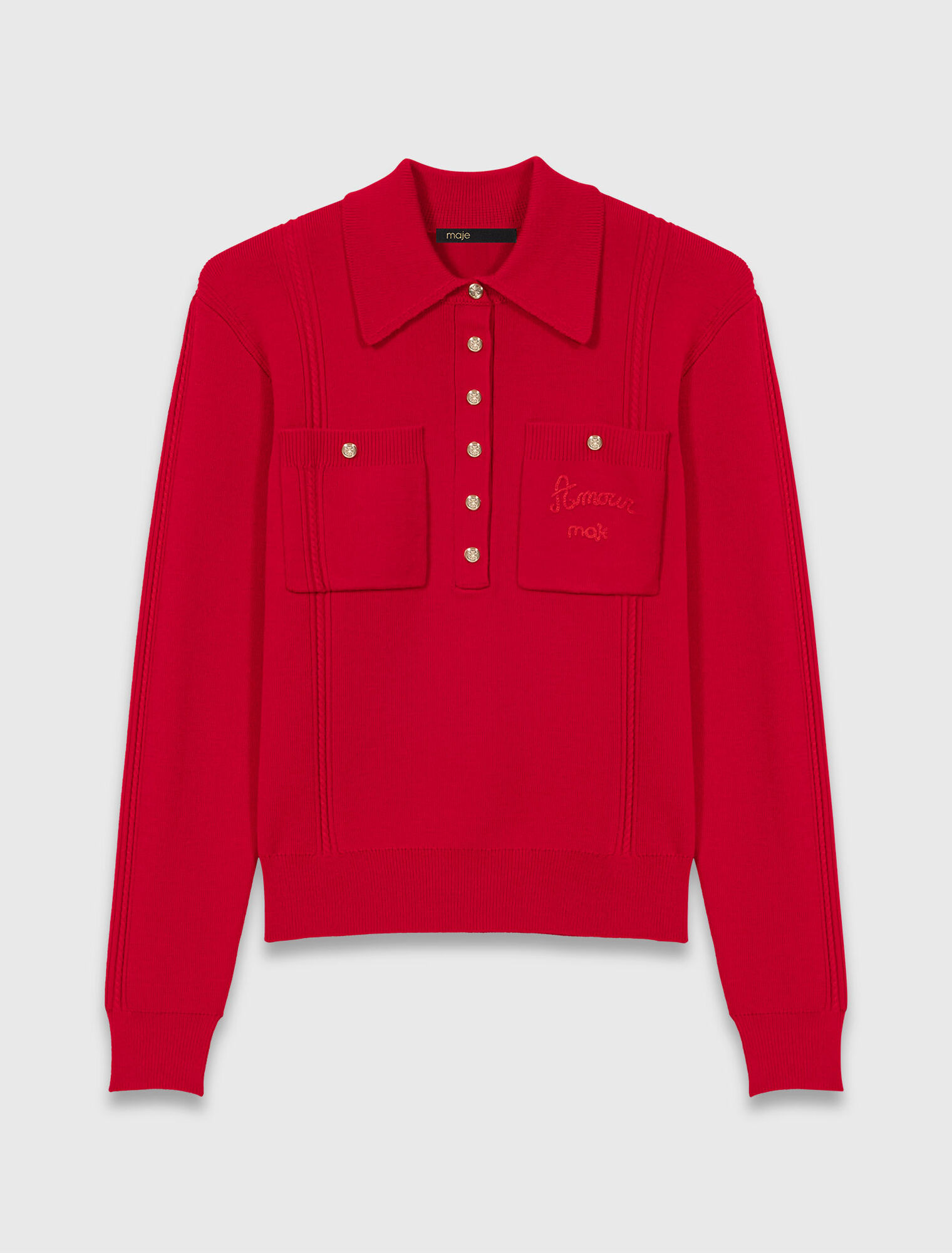 Polo collar sweater with embroidery