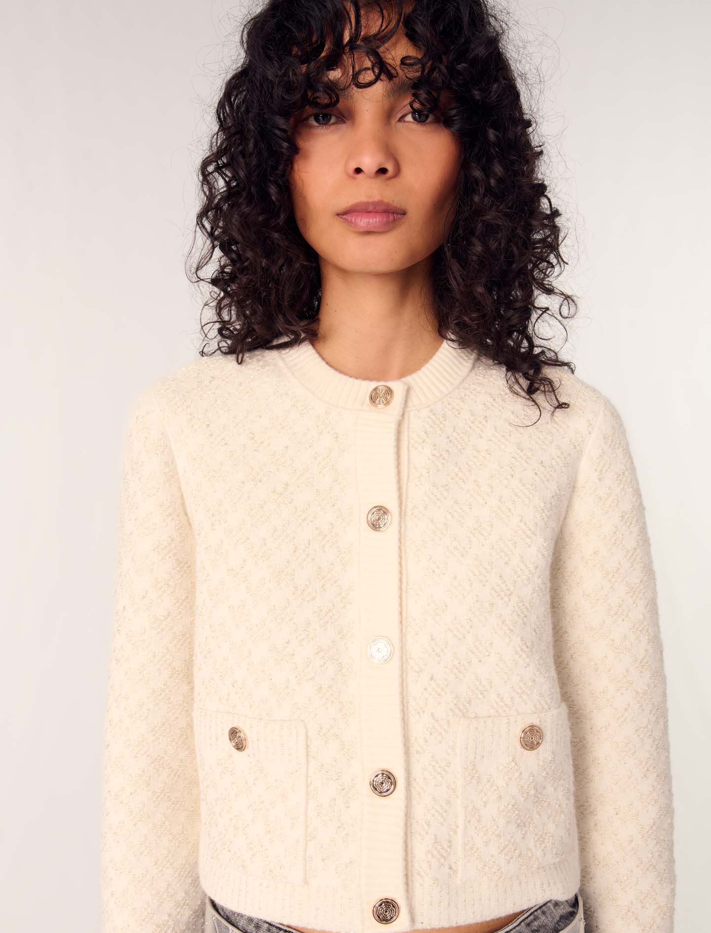 Short tweed-effect cardigan White For Women | Maje