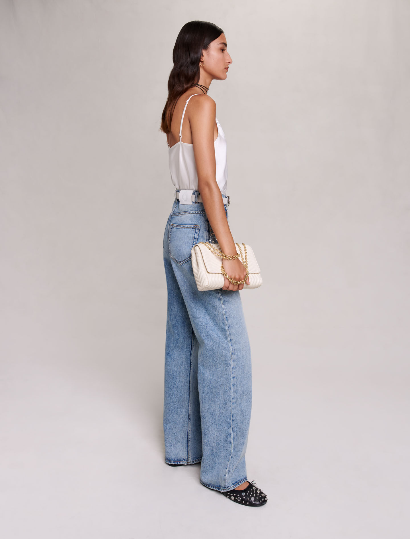 mai Straight-leg jeans with rhinestones Blue For Women | Maje