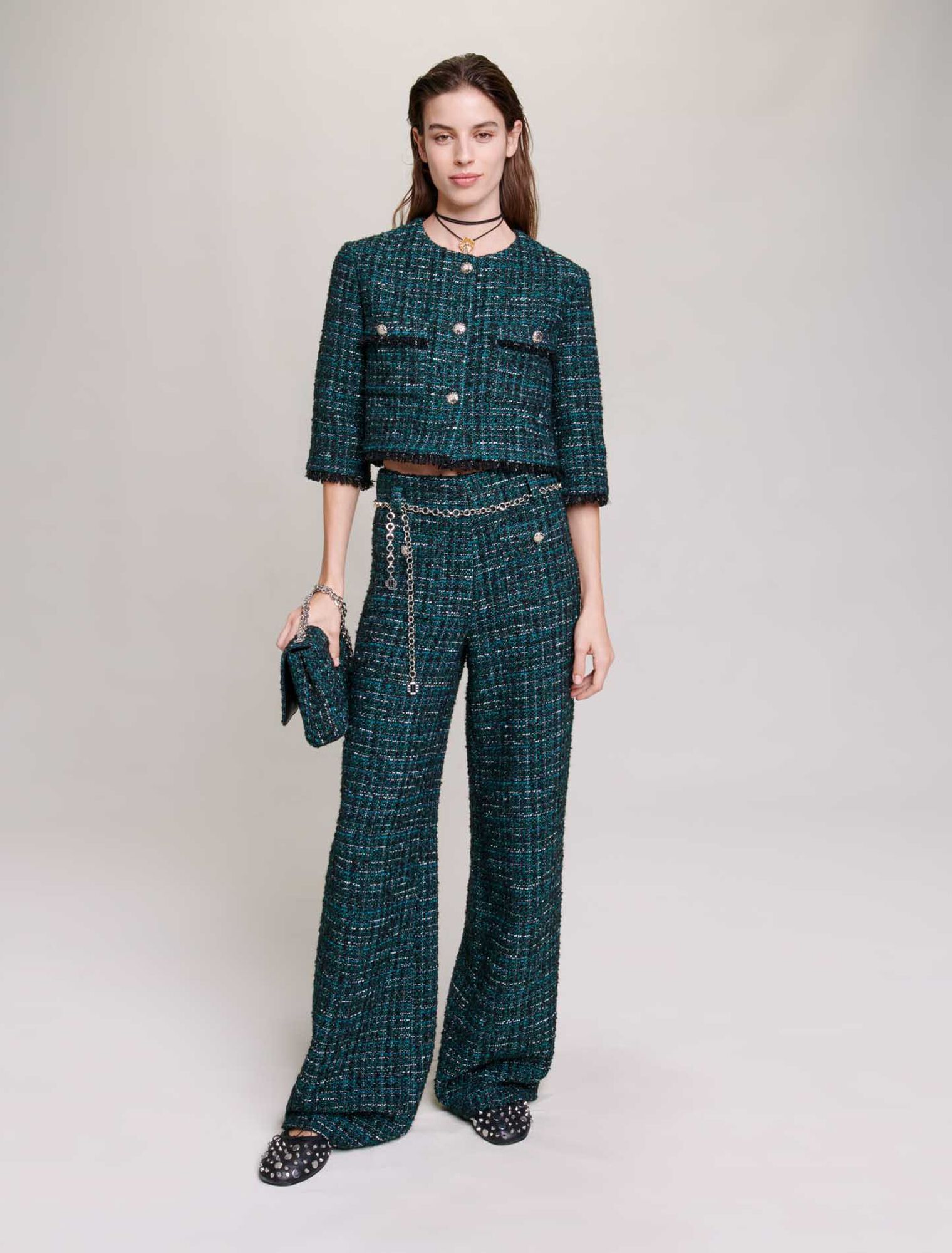 Pantalon large en tweed