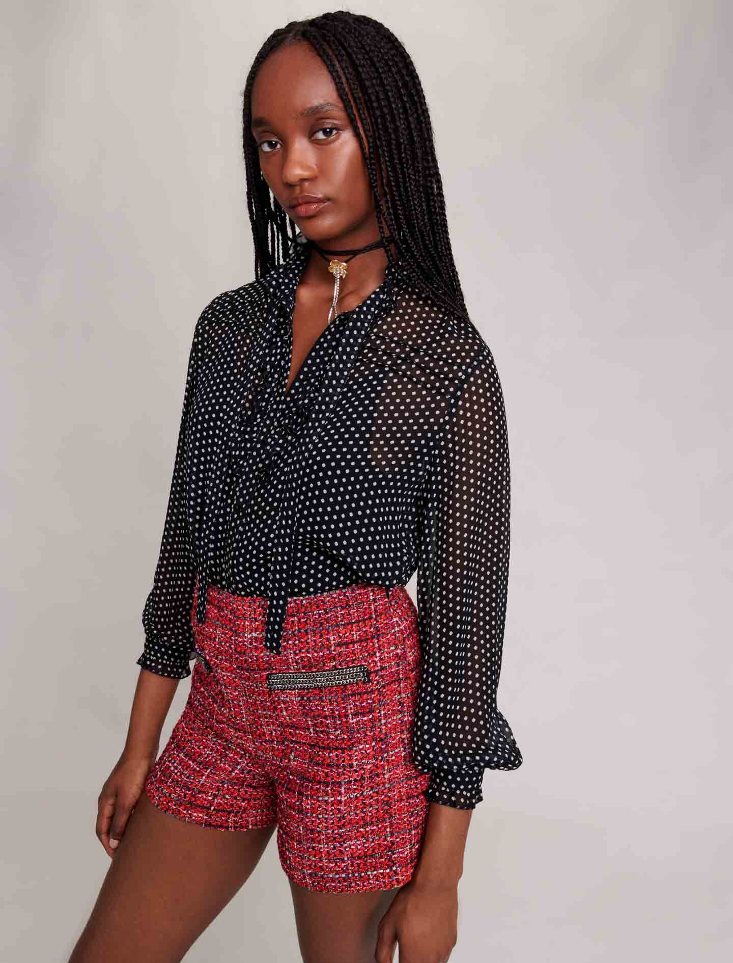 Chemisier a pois gris noir pour femme Maje