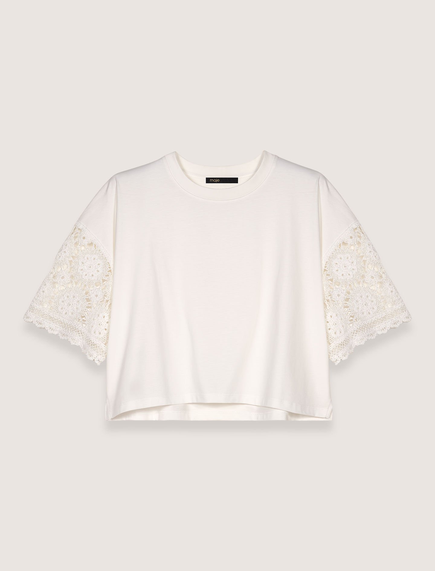 ◆mayu◆ T-shirt with crochet sleeves White For Women | Maje