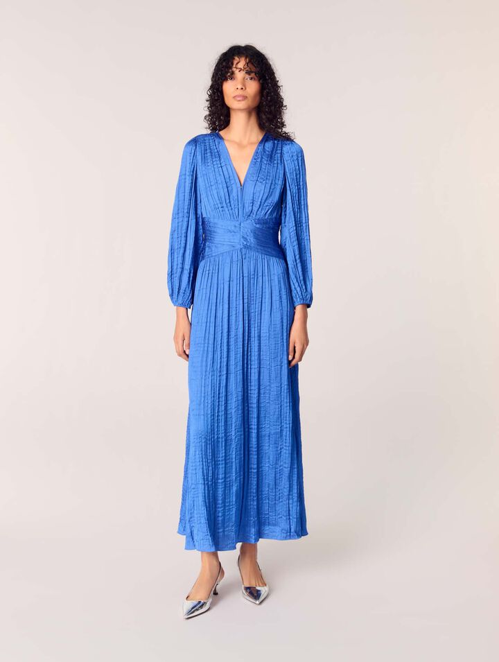 Pleated satin maxi dress