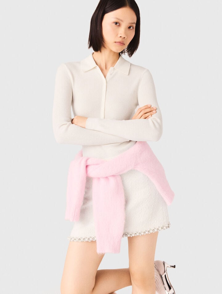 Pull cotelé à col polo