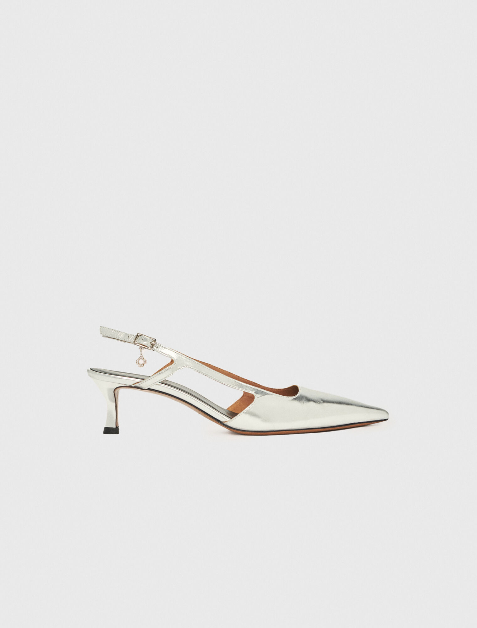 Escarpins &agrave; brides en cuir argent&eacute;