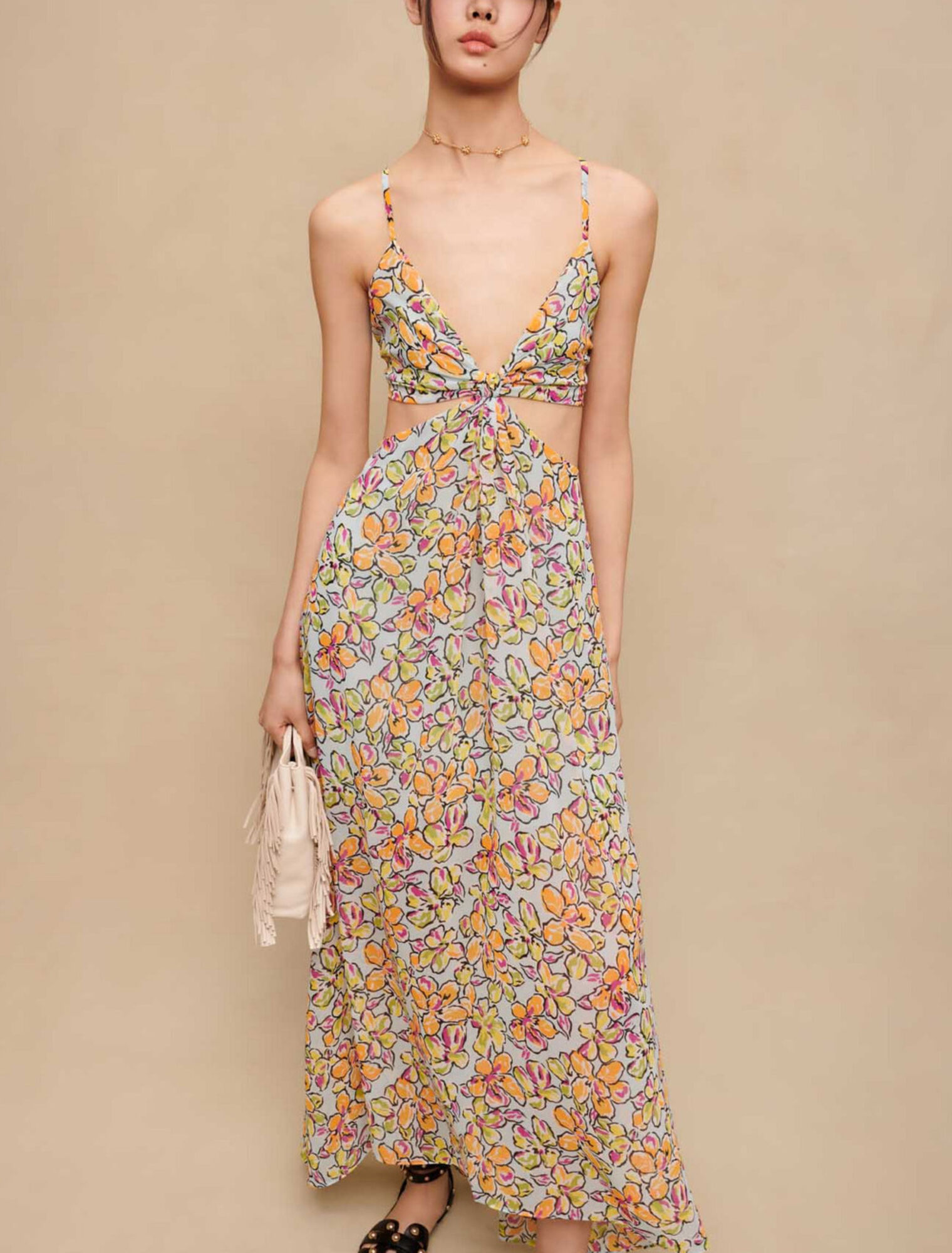 Long floral dress with cut-outs