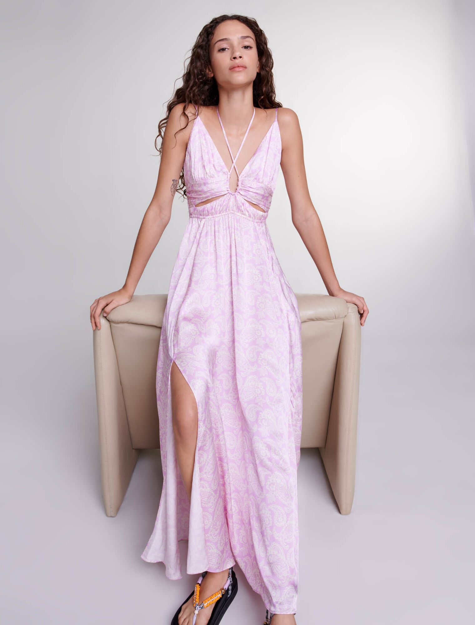 Robe longue imprimée ajourée