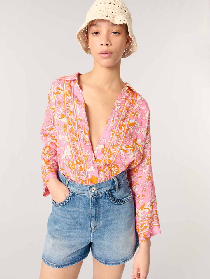 Short en denim et galons tressés
