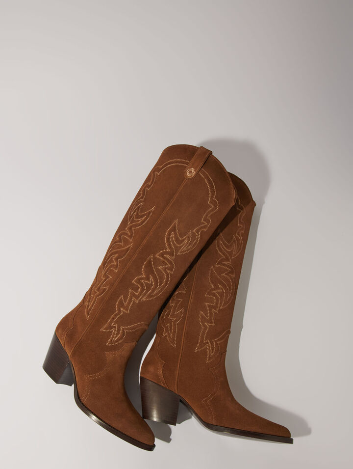 Bottes santiags en cuir suédé