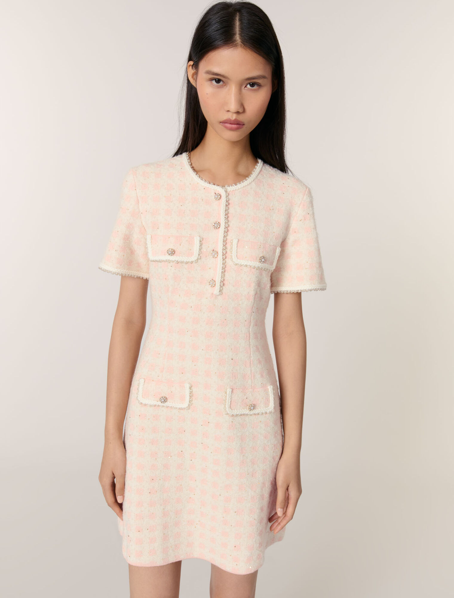 Tweed-effect knit mini dress