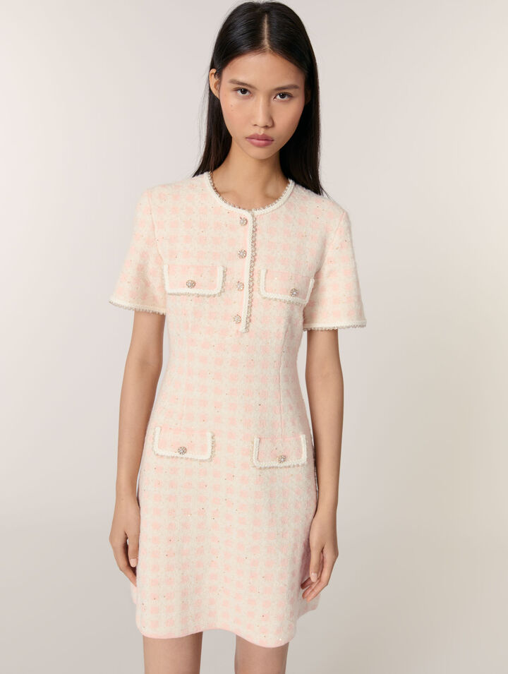 Tweed-effect knit mini dress