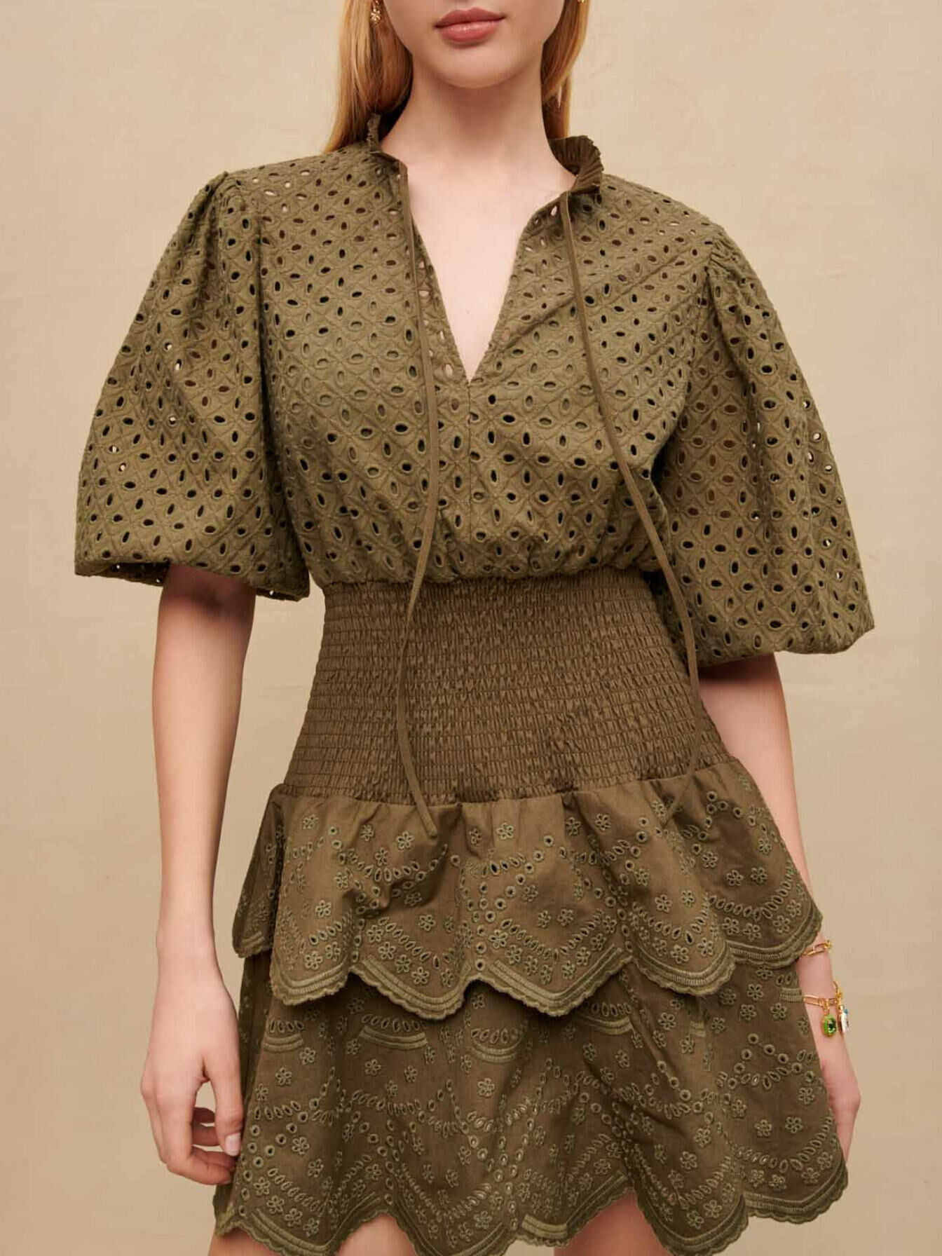 Broderie anglaise mini dress Brown For Women | Maje