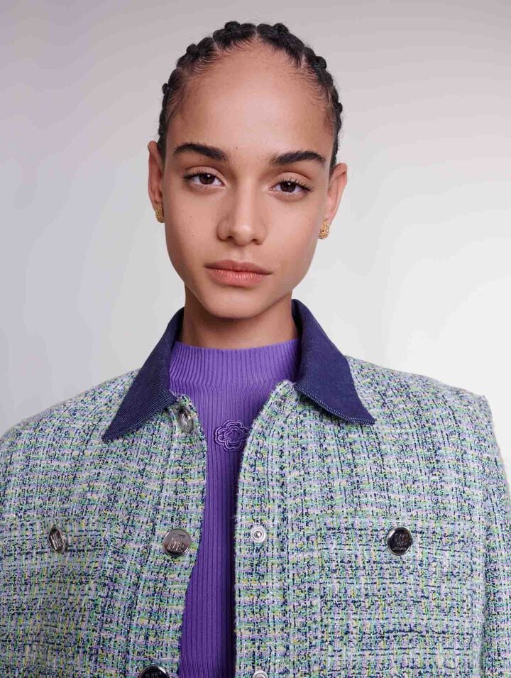 Veste courte en tweed contrasté