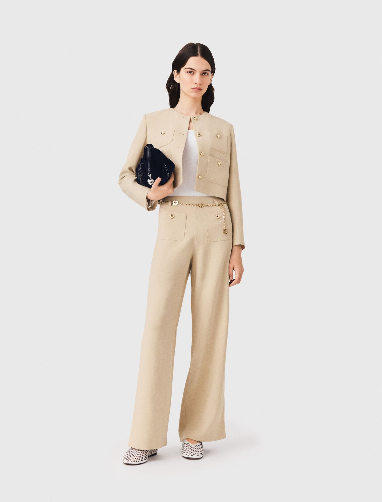 Pantalon tailleur en lin m&eacute;lang&eacute;
