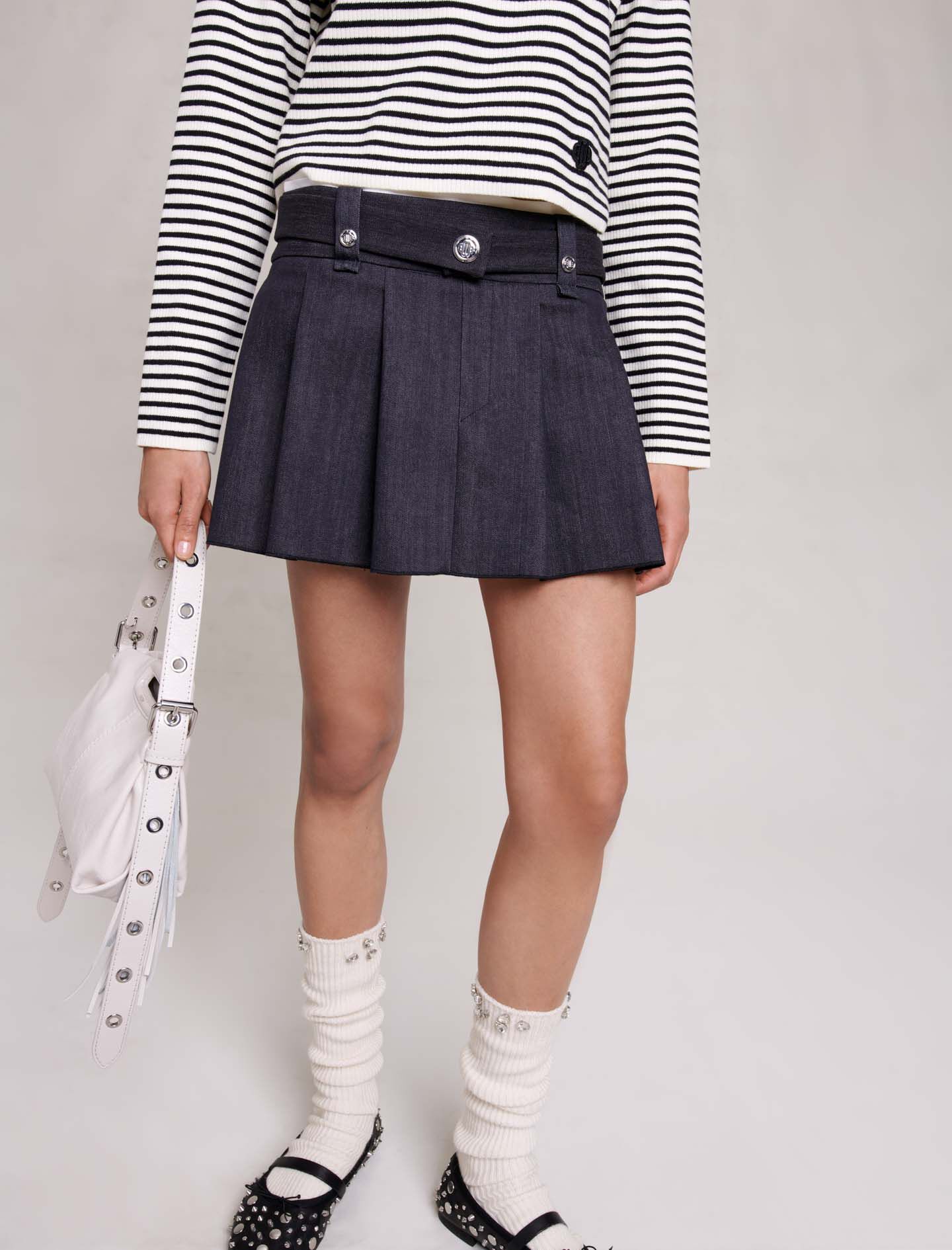 Black denim-effect mini skirt