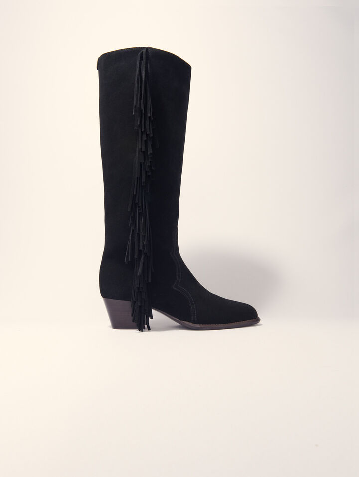 Bottes western en suède à franges