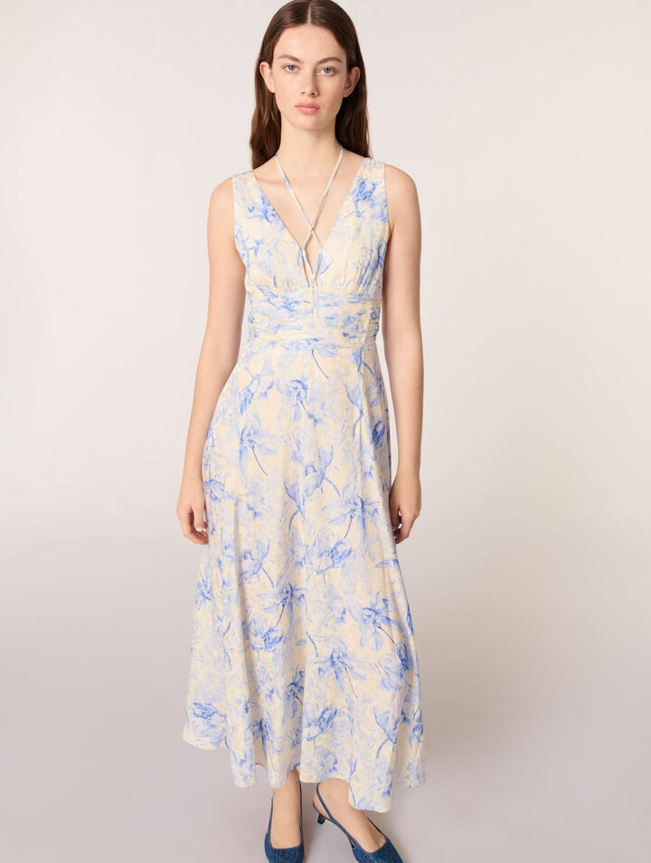 Patterned maxi dress with lacing