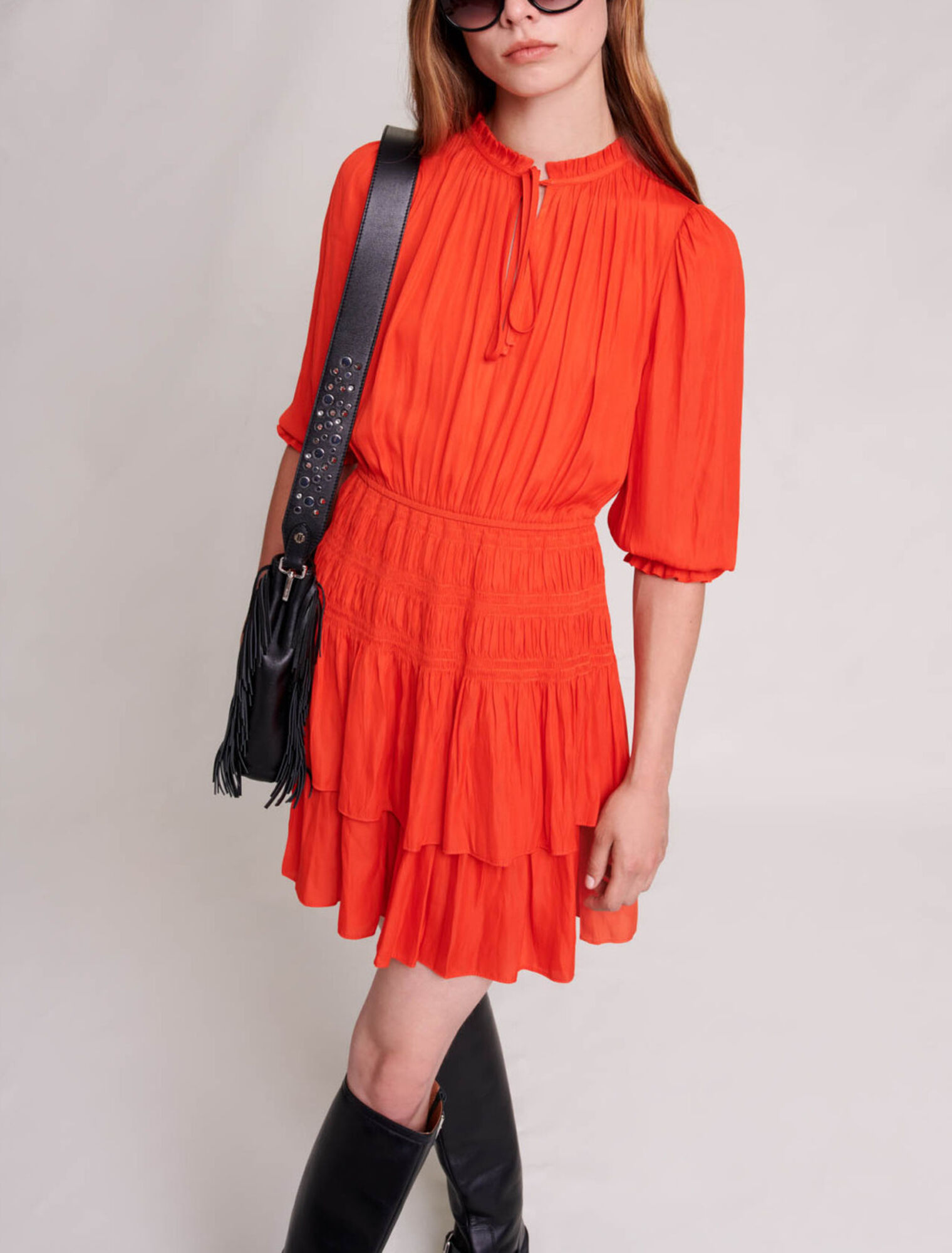 Short satin smocked dress