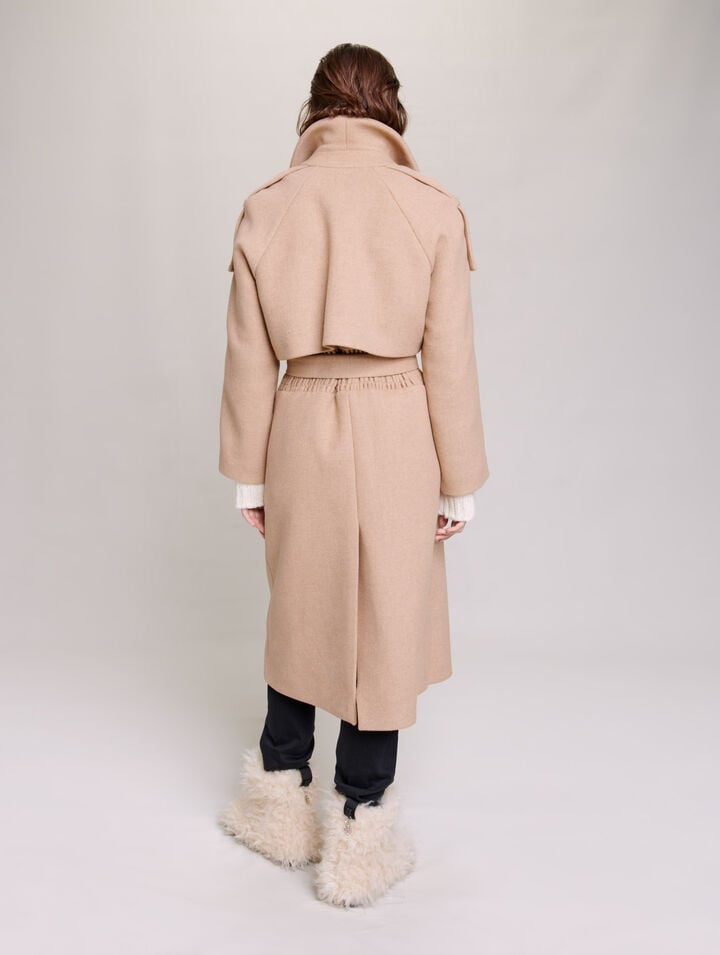 Manteau long en laine m&eacute;lang&eacute;e
