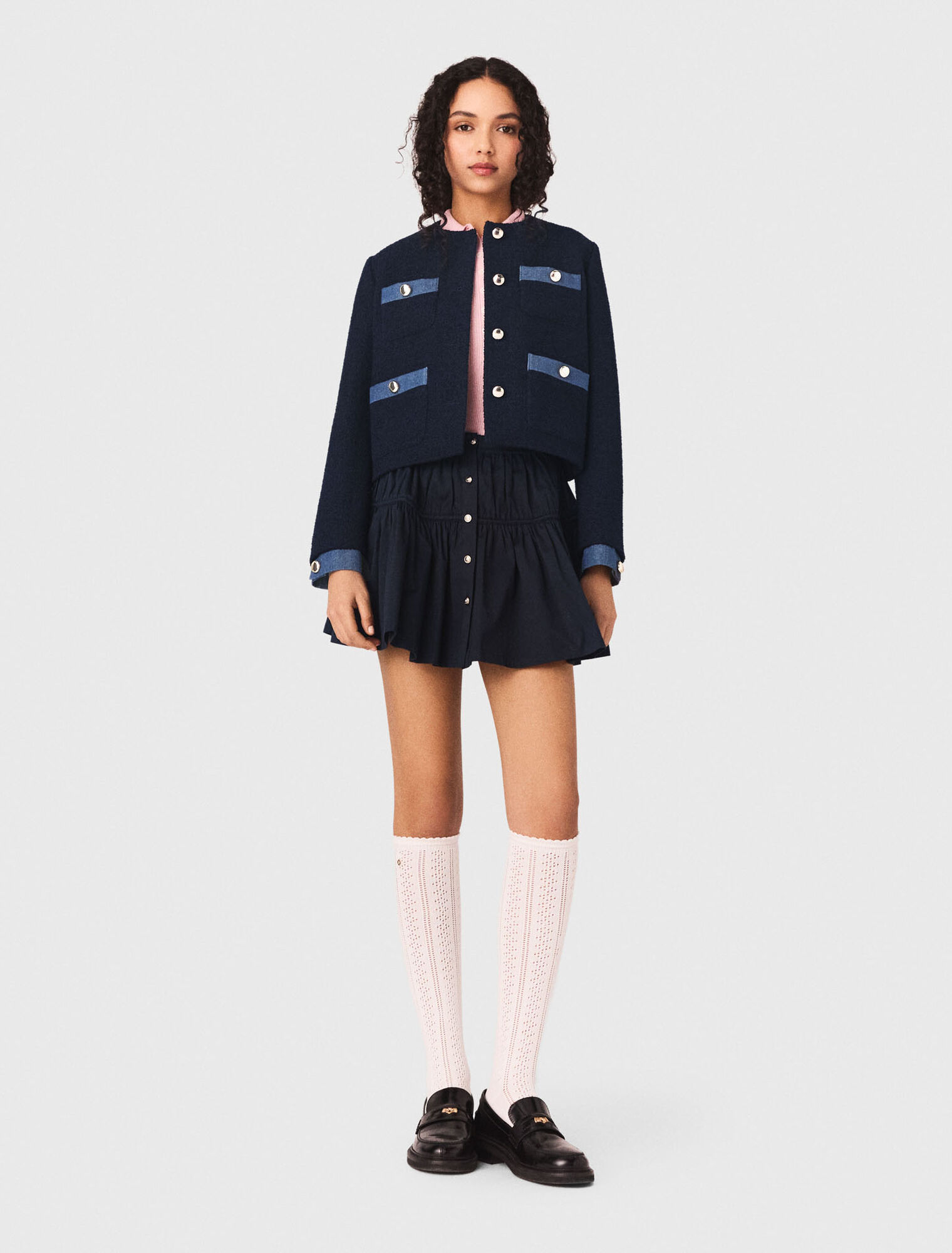 Veste en tweed et galons denim