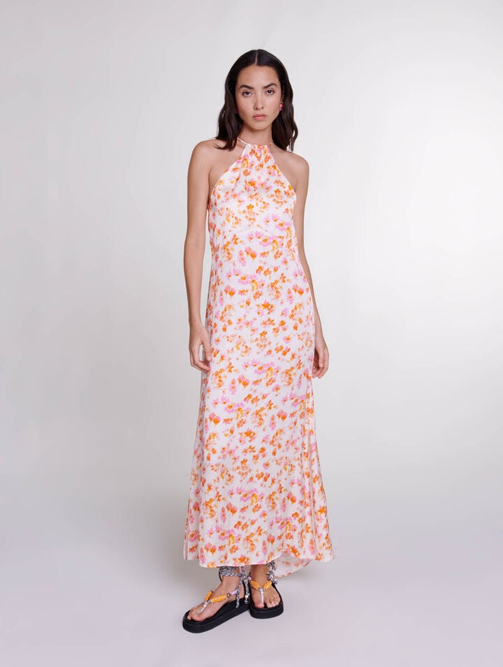 Robe longue fleurie et satinée