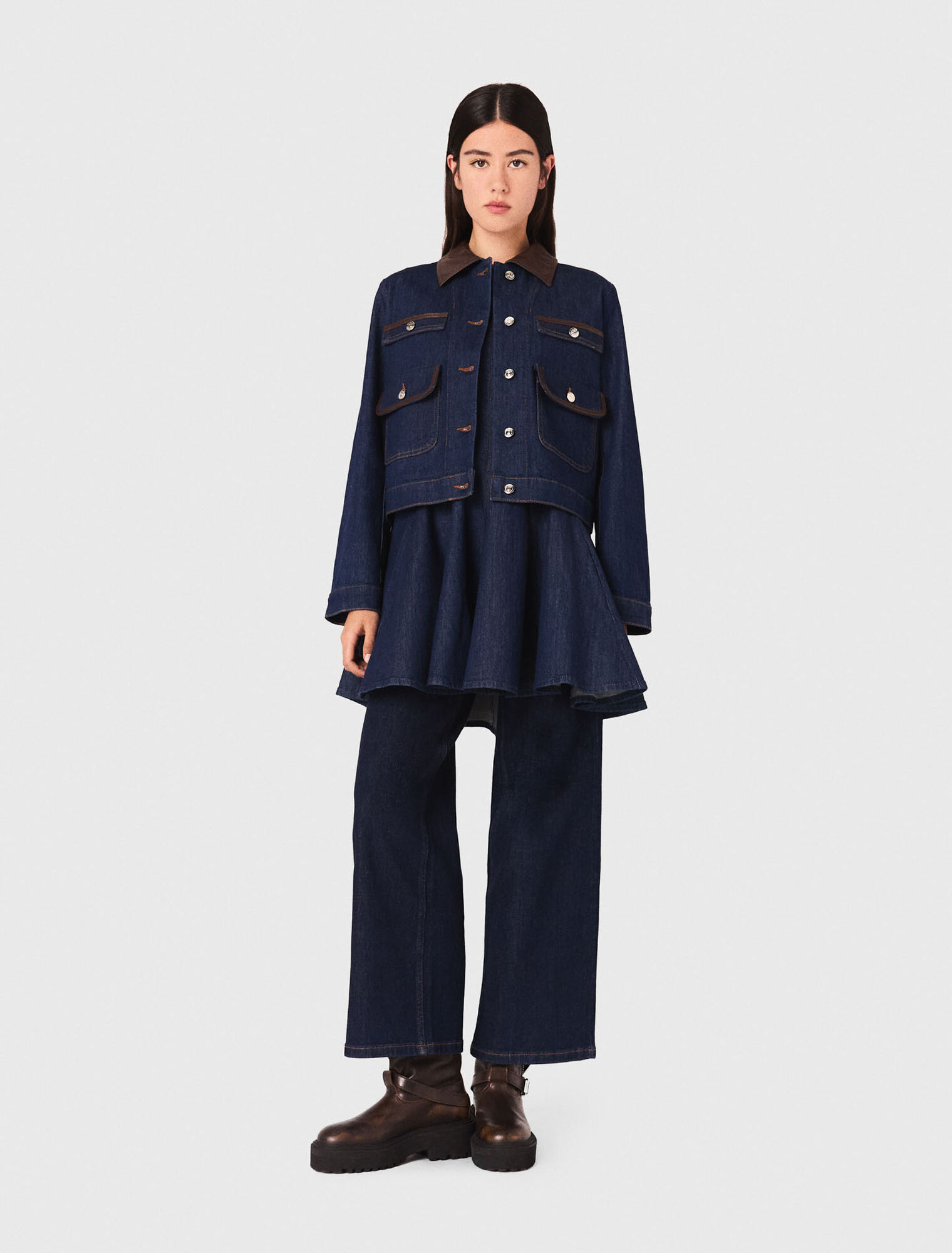 Veste en denim et col en faux cuir