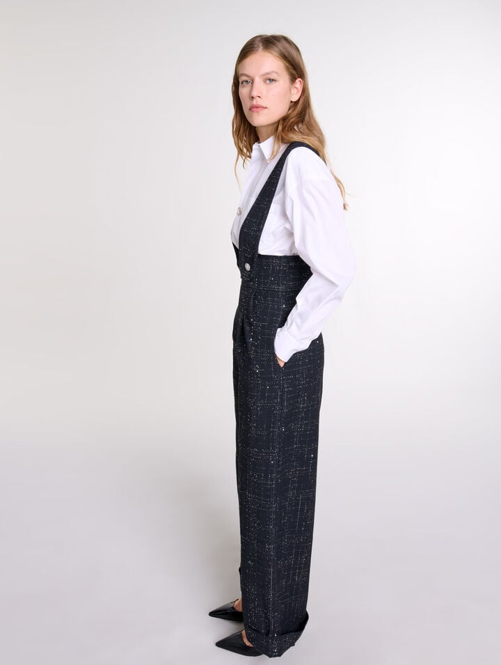 Pantalon large à bretelles en tweed