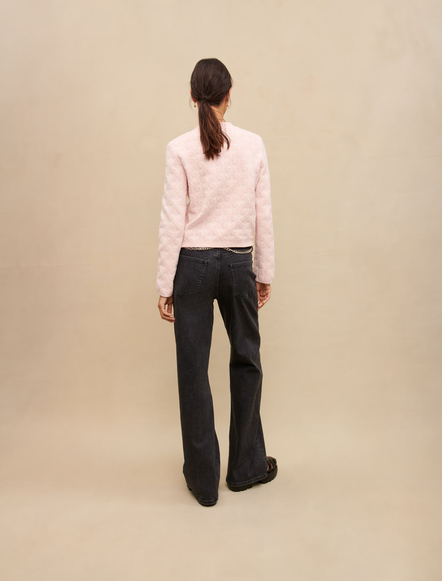 Pink textured knit cardigan