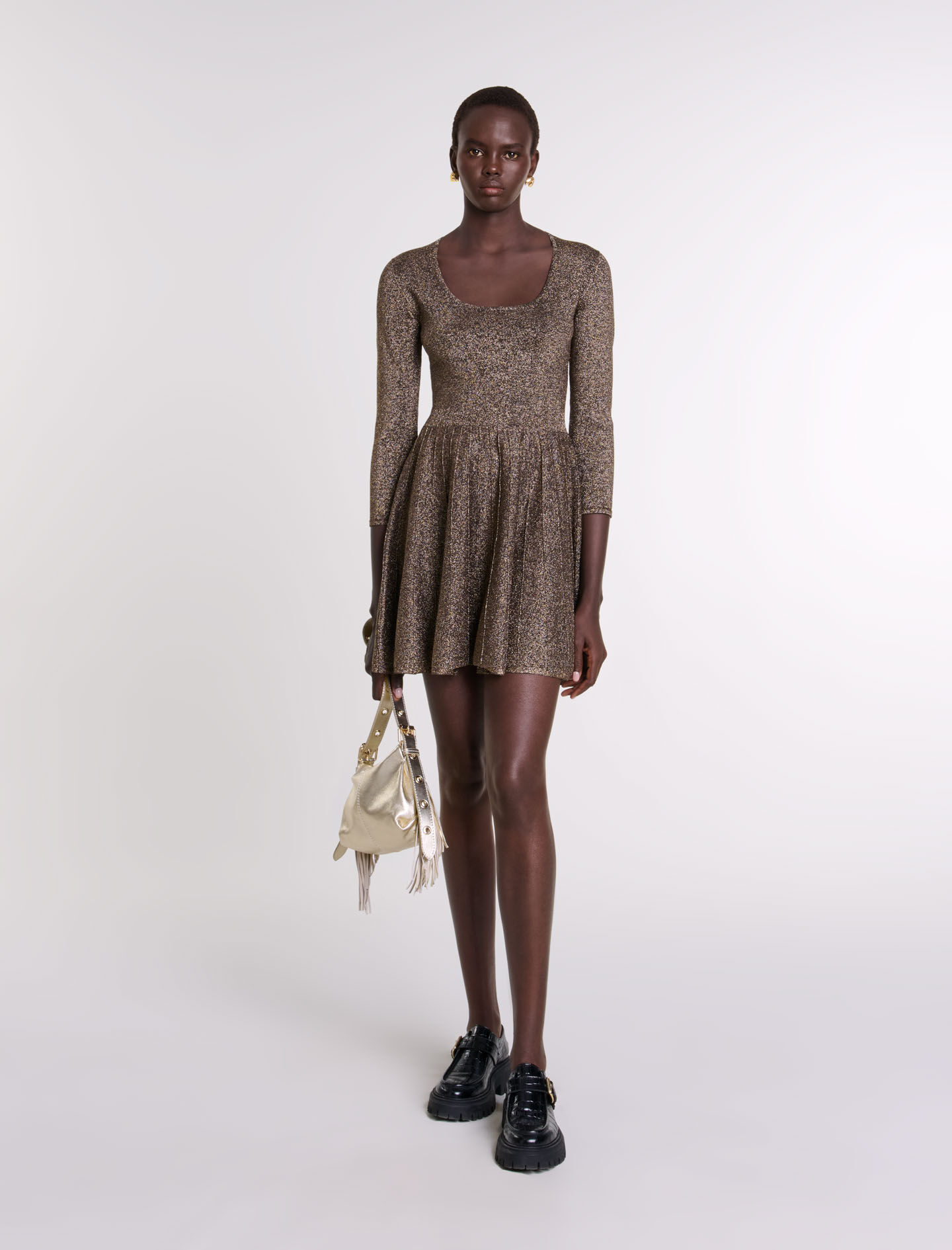 Trois Logo Knit Mini Dress  サイズM Shiny knit short dress