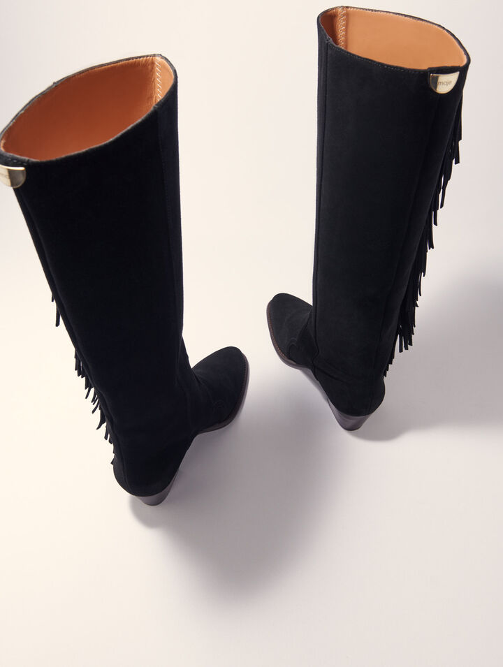 Bottes western en suède à franges