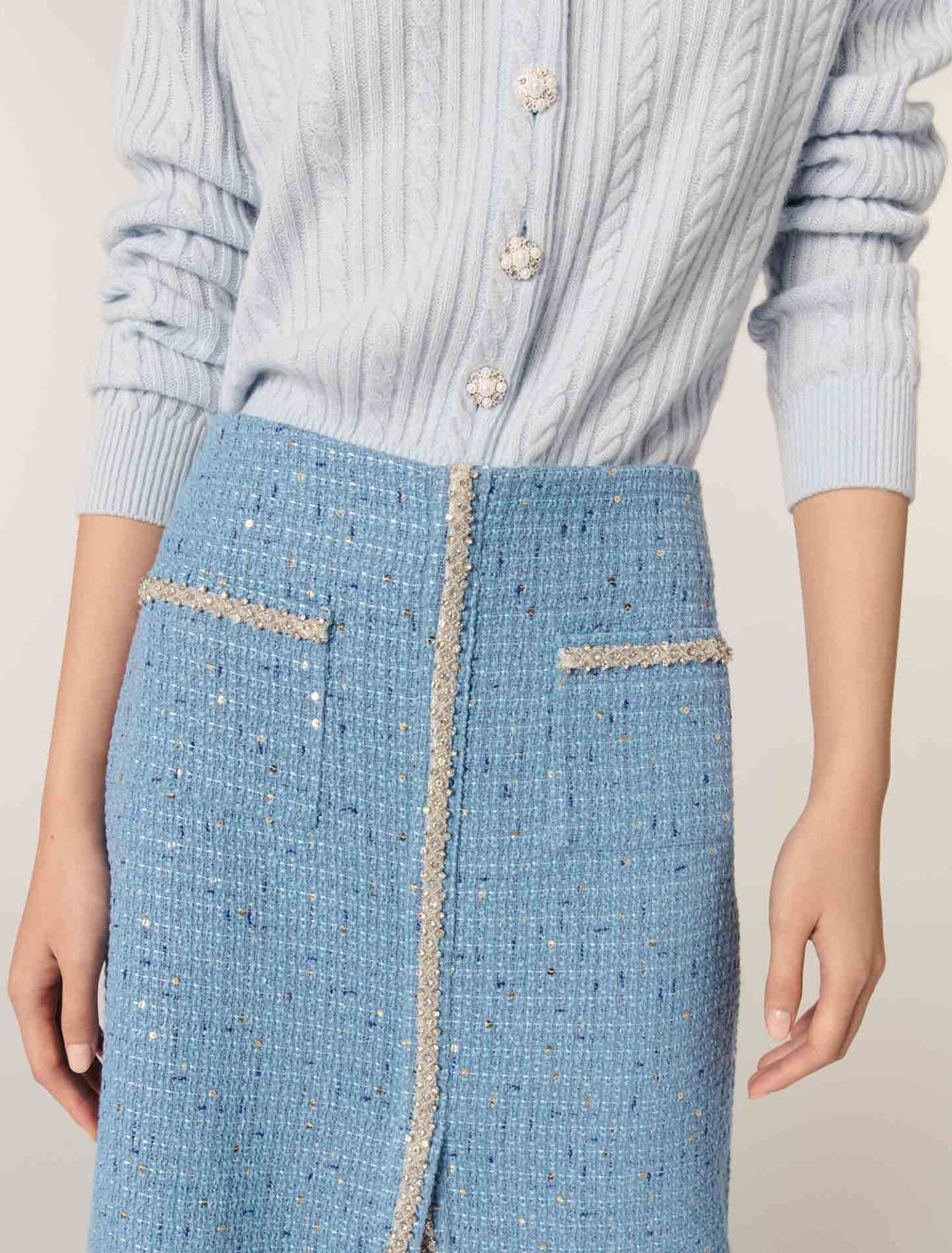 Jupe midi en tweed à sequins
