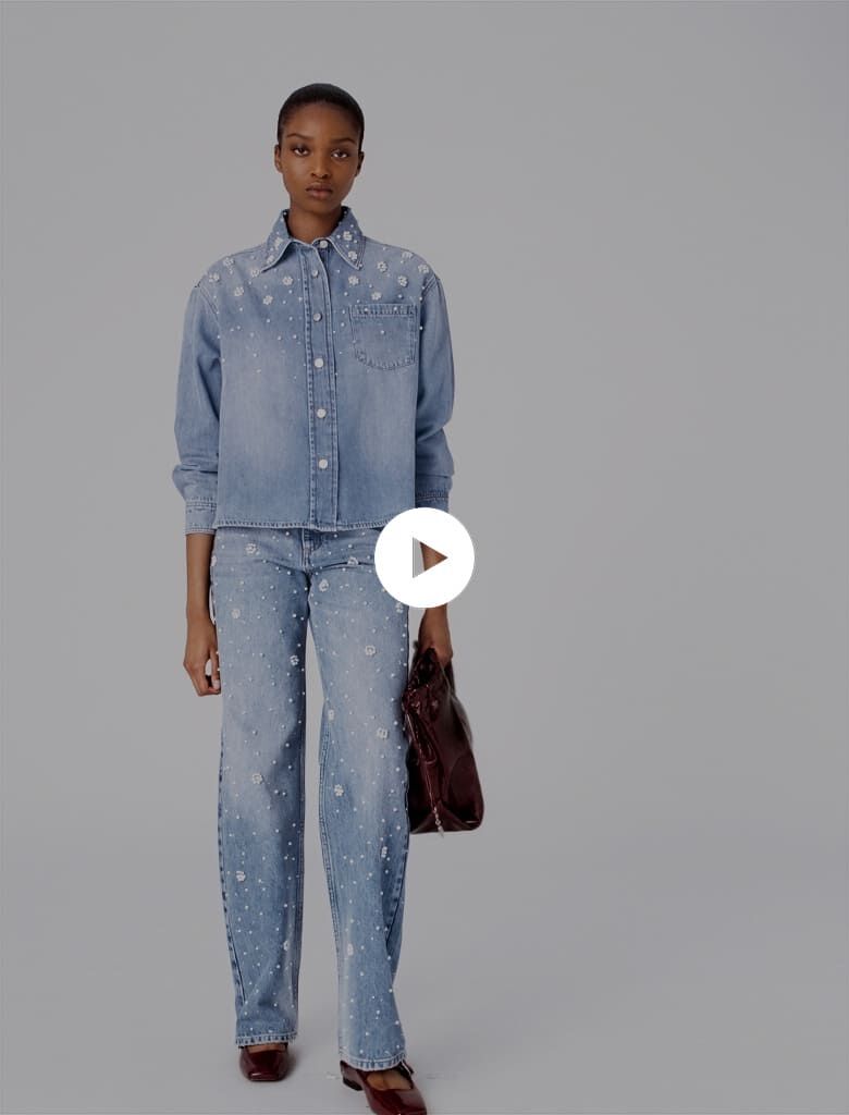 Denim shirt with embroidered beads Blue For Women | Maje