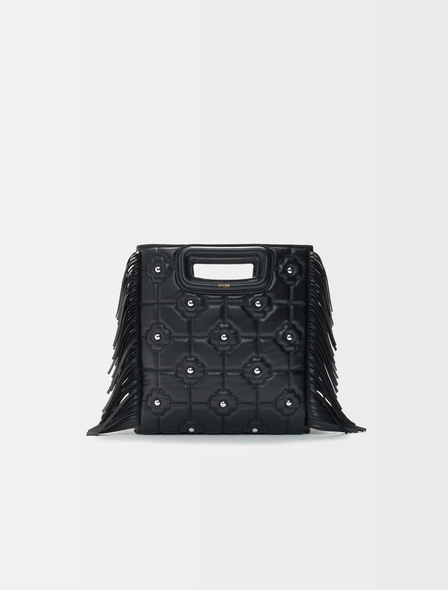 Quilted leather M bag with rhinestones