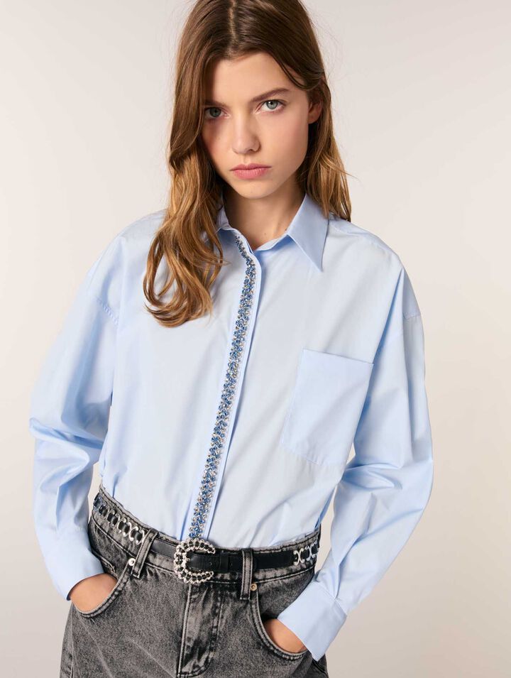 Chemise en popeline avec strass