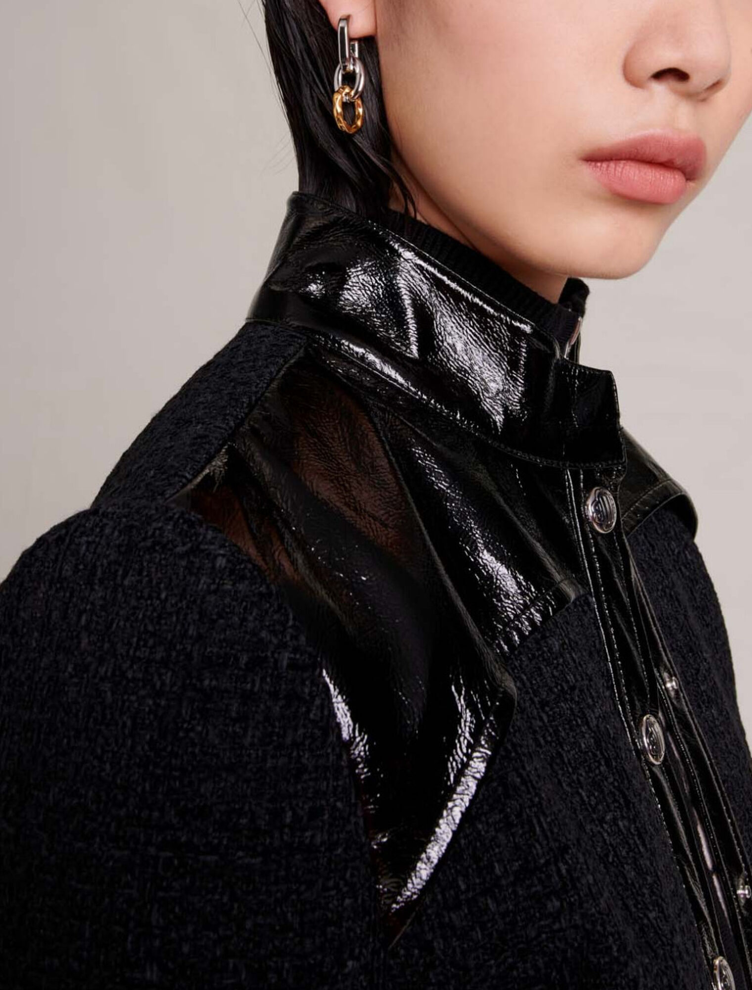 Blouson tweed et vinyle