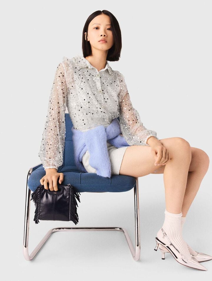 Escarpins à brides en cuir argenté