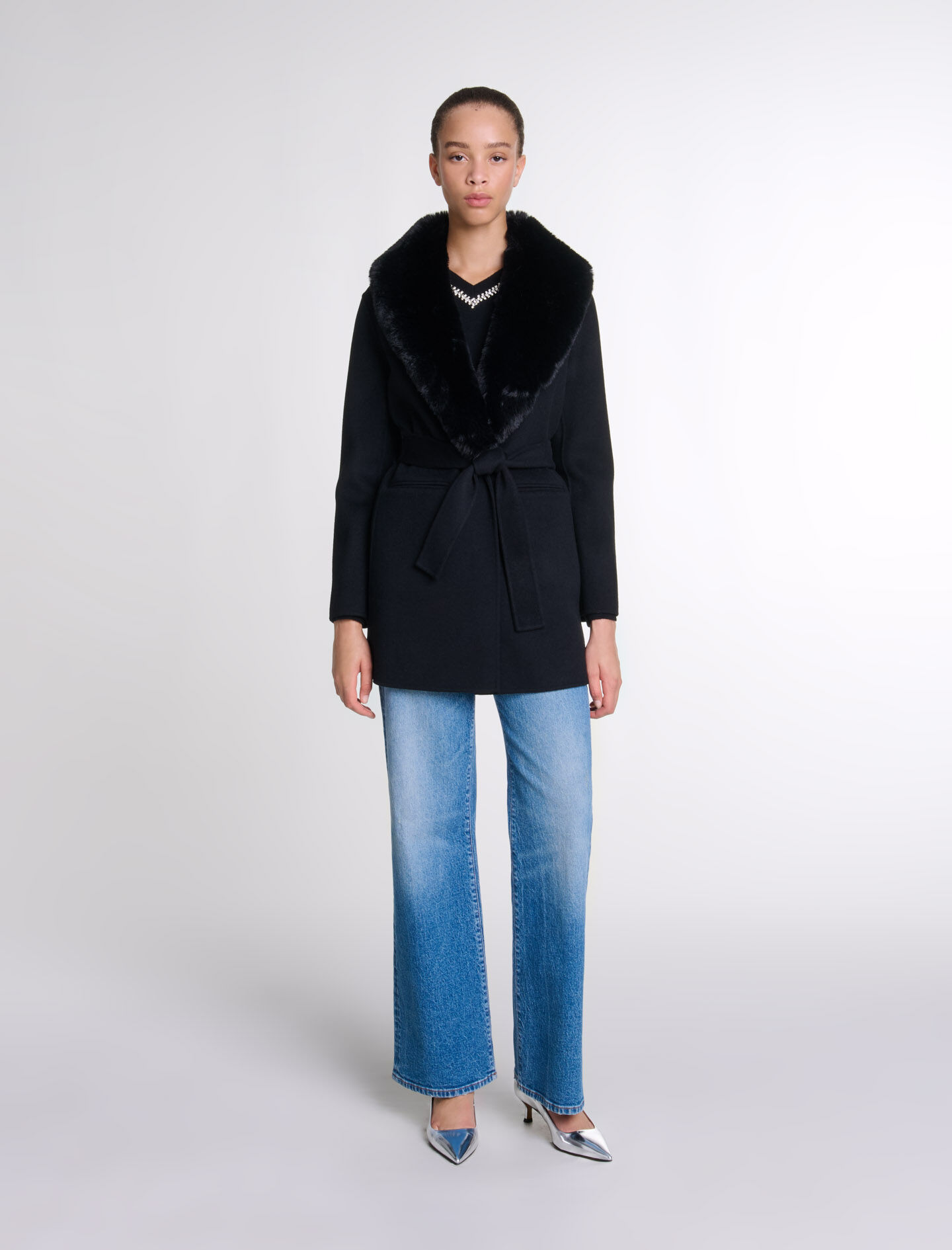 Maje cropped faux fur jacket 2025