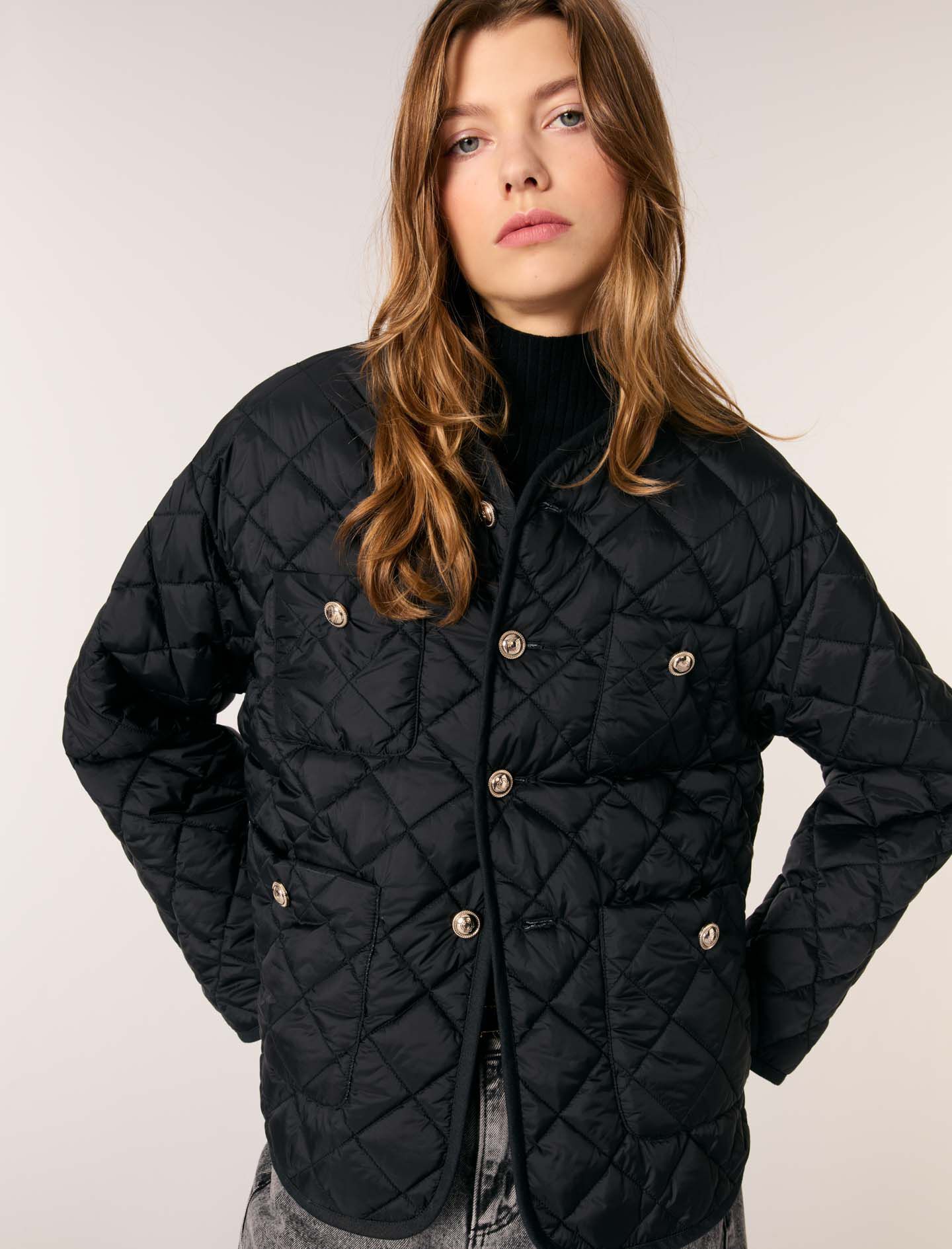 Reversible quilted coat Black / Gray For Women | Maje Reversible quilted coat Black / Gray For Women | Maje