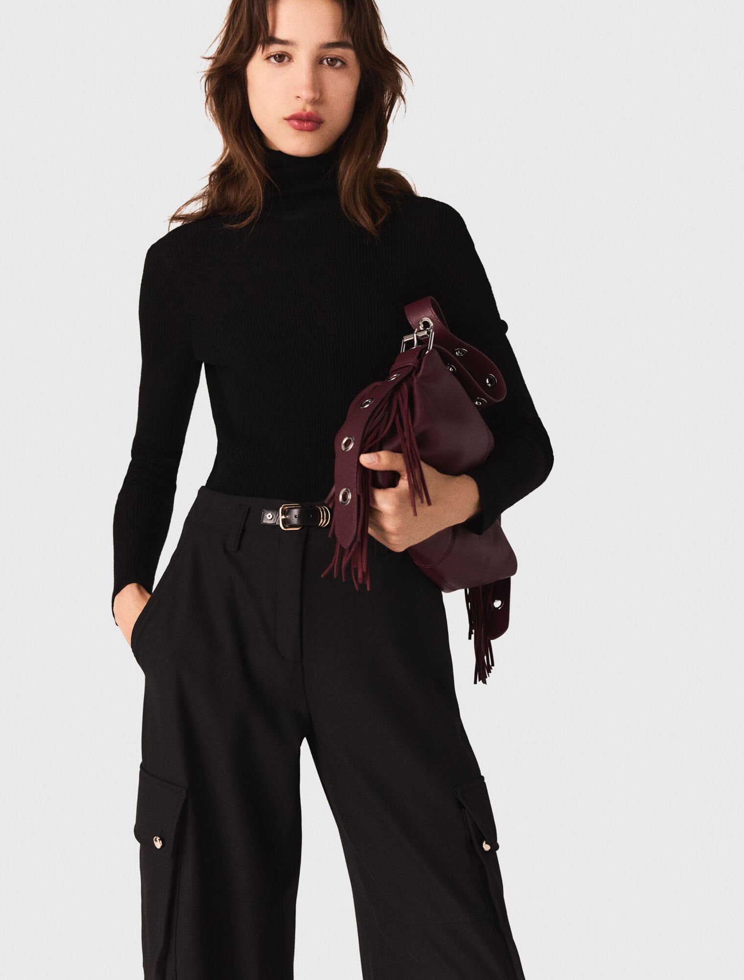 Open polo collar cardigan