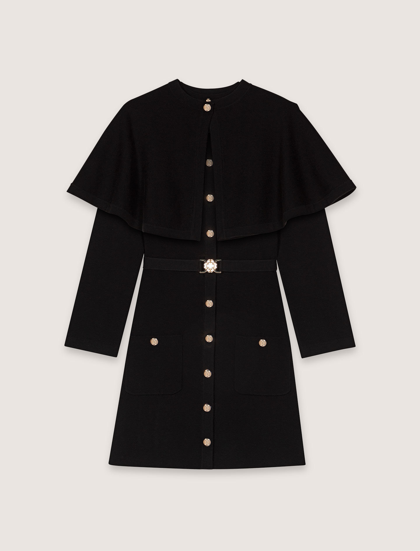 2-in-1 knit dress & removable cape Black / Gray For Women | Maje