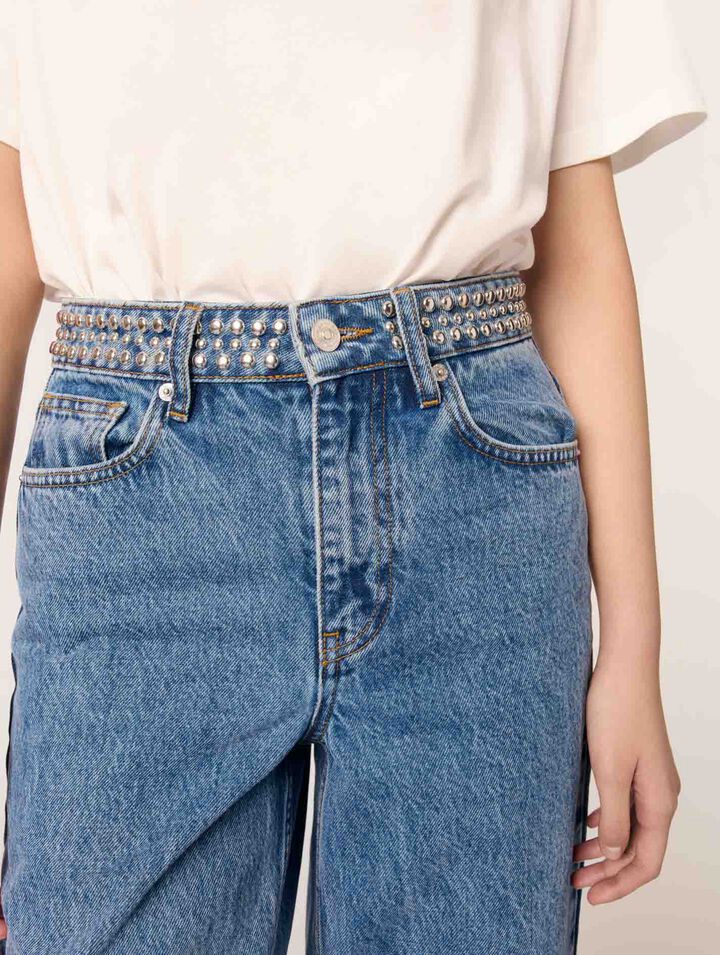Flared jeans with studded waistband