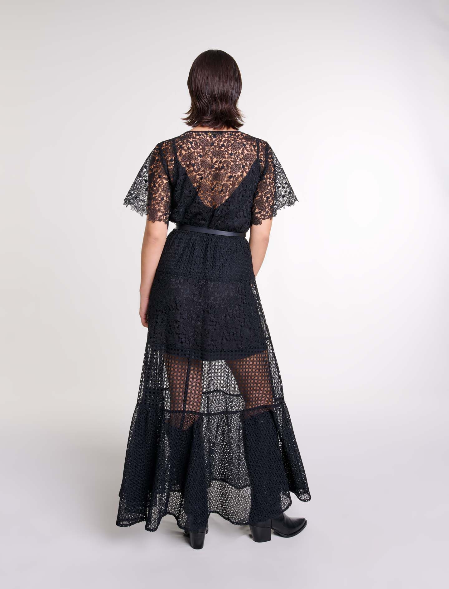 スーツ・フォーマル・ドレス Seem flower lace dress (Black) Lace maxi dress Black / Gray For Women | Maje