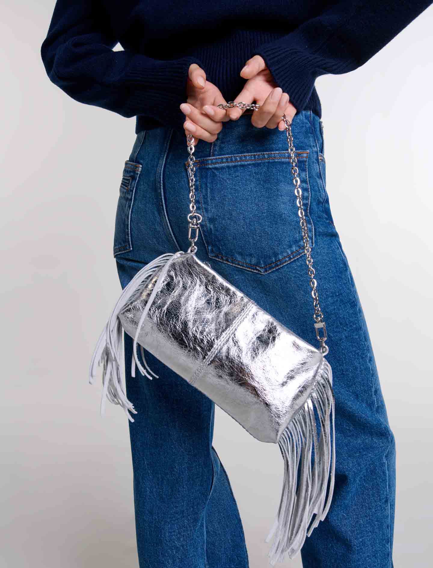 Miss M leather clutch bag Black / Gray For Women | Maje