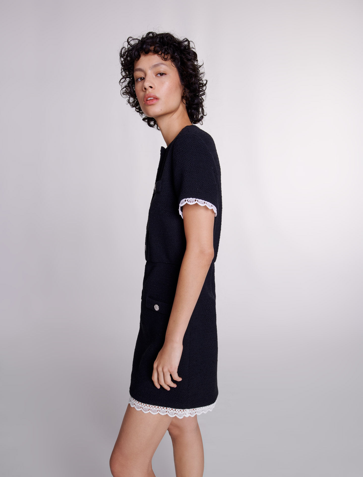 Short tweed dress with trim