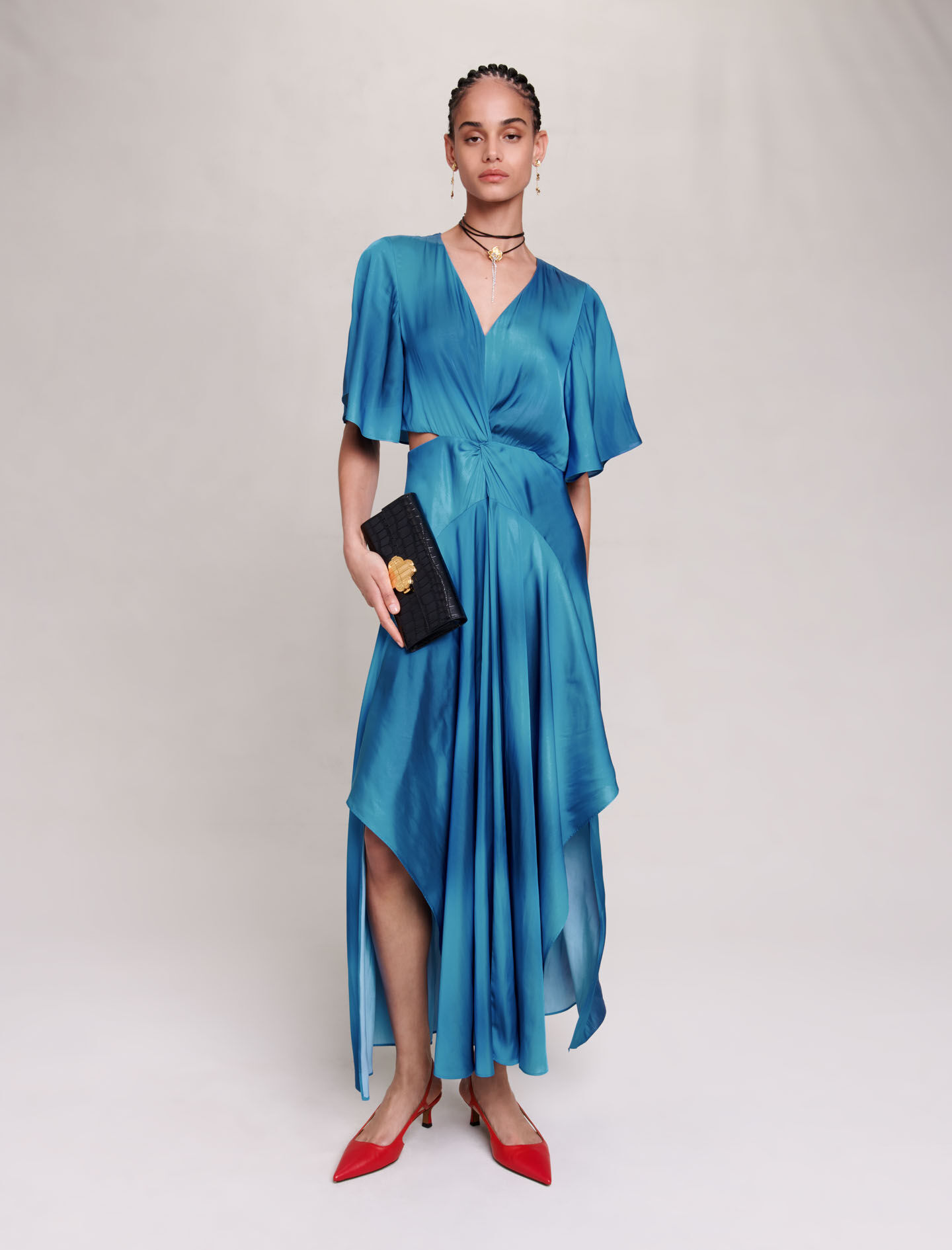 Satin look maxi dress Blue For Women Maje