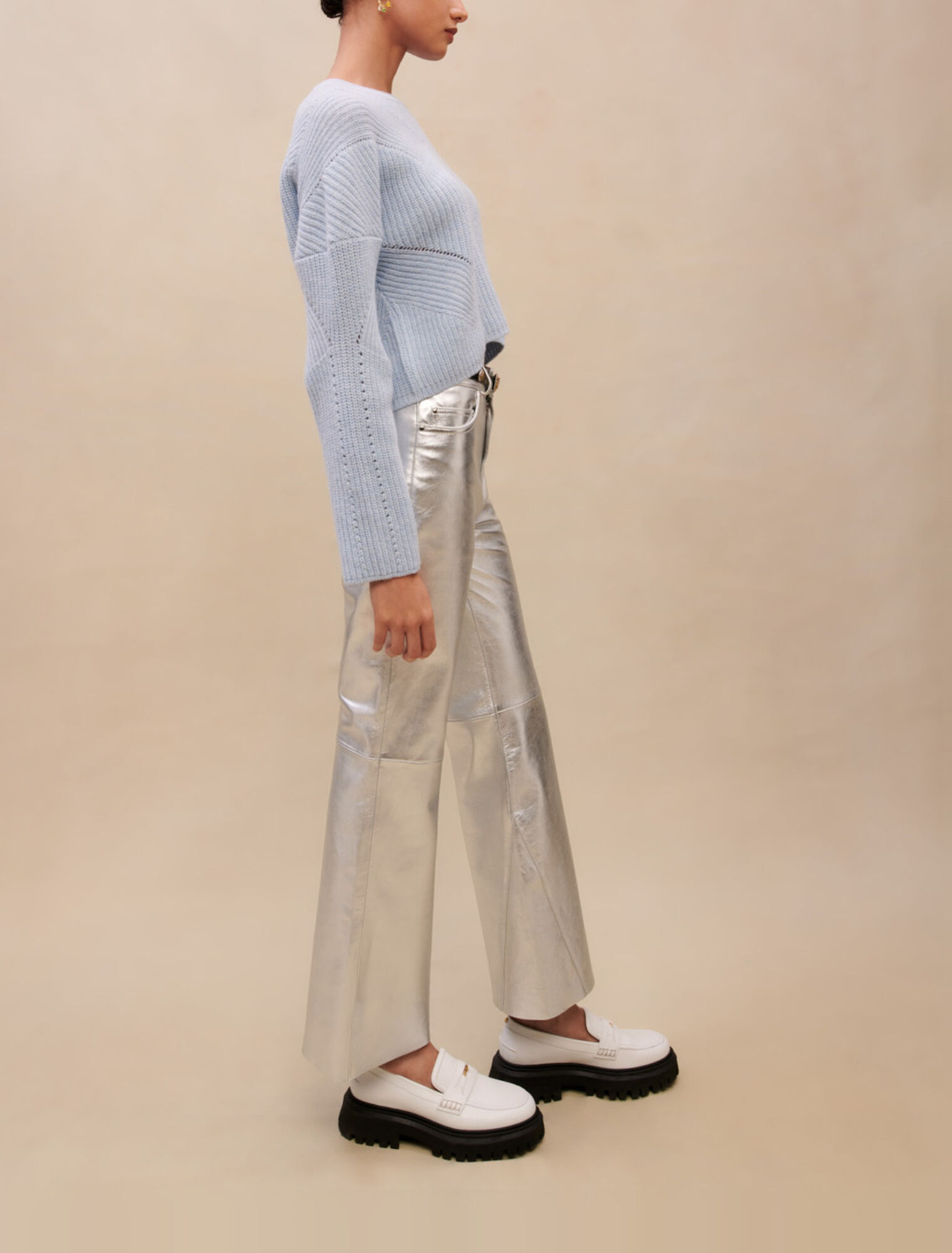 Pantalon en cuir argenté