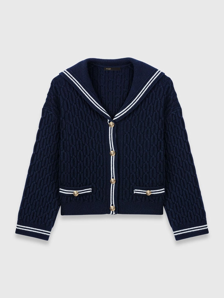 Boat neck cable-knit cardigan